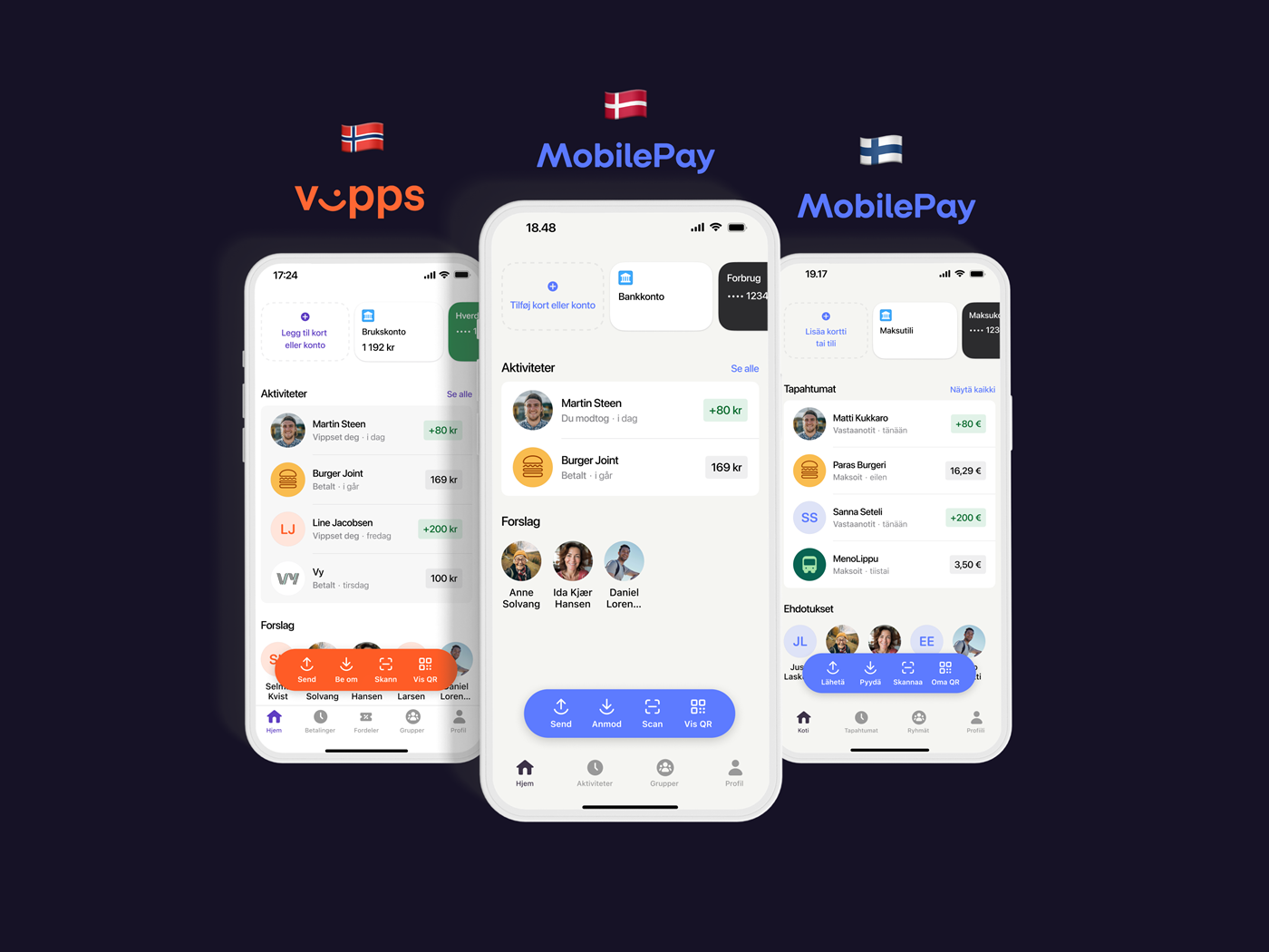 Kaikki Vipps ja MobilePay sovellukset samassa kuvassa