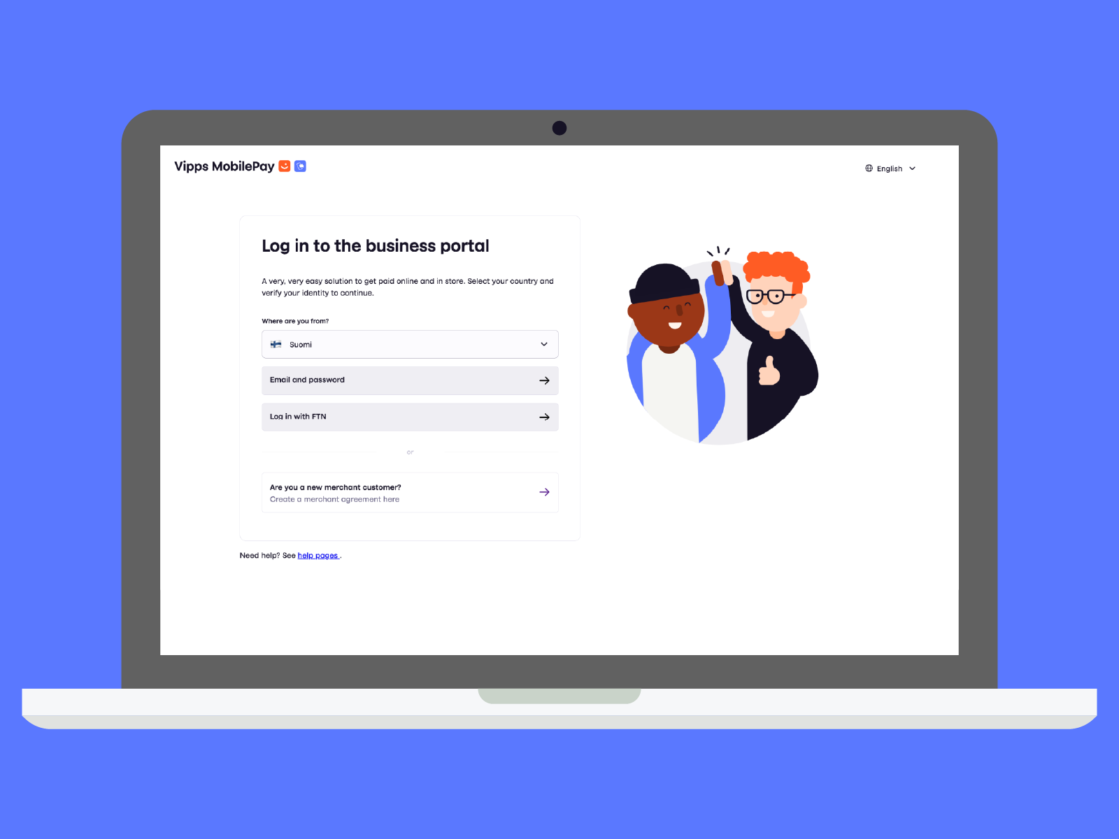 VMP Portal login for a finnish merchant