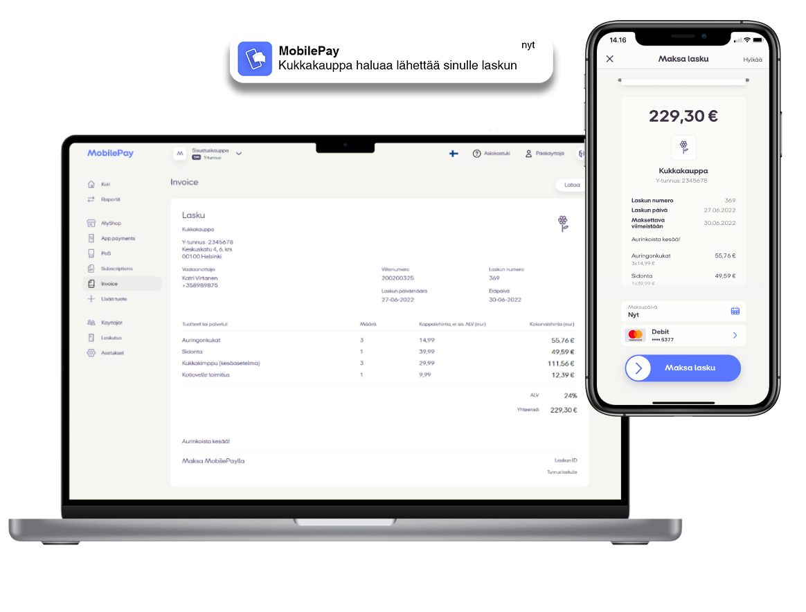 Luo, muokkaa ja peruuta laskuja MobilePay-portaalissa