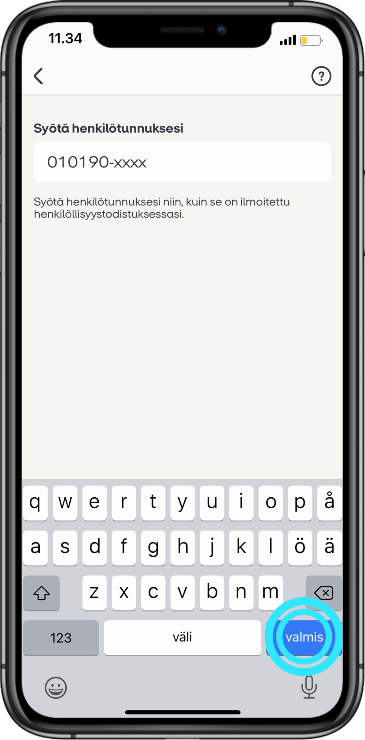 MobilePay näkymä - napauta 'Valmis'