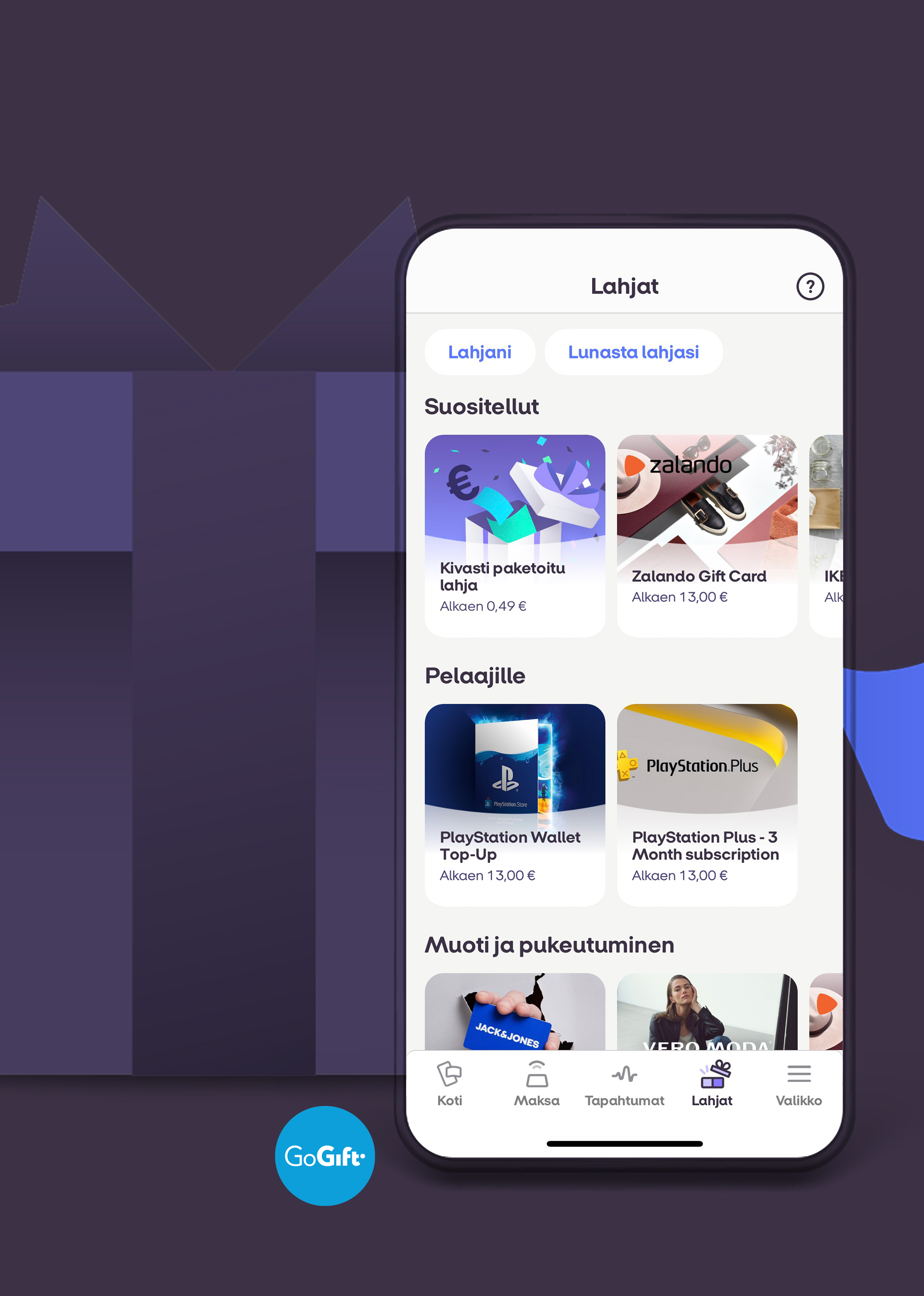 Lahjat näkymä MobilePayssa
