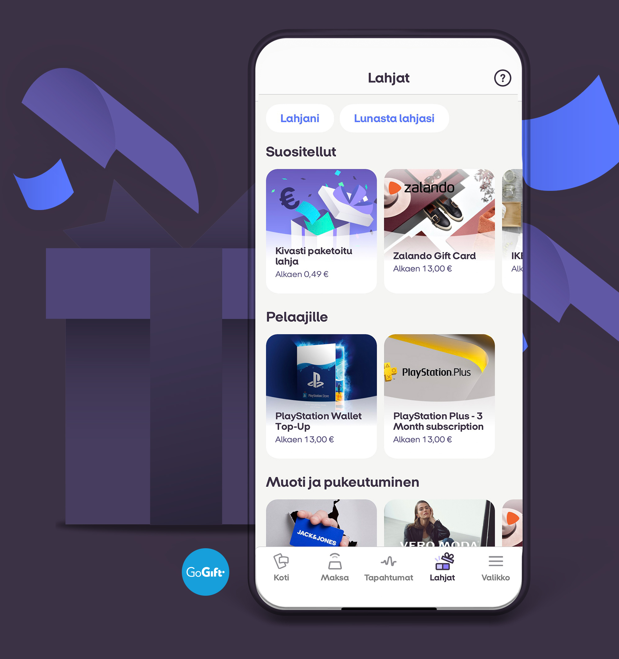 Lahjat näkymä MobilePayssa