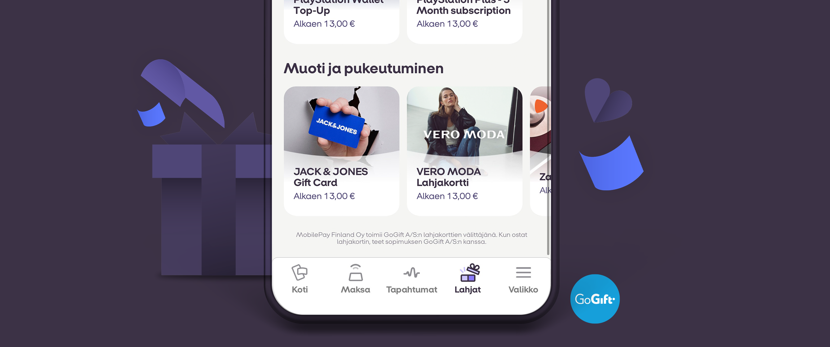 Lahjat näkymä MobilePayssa